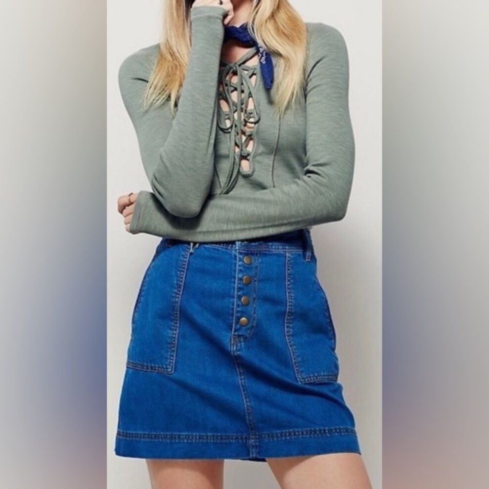 Free People, NWOT, Button-Fly Denim Skirt, Size 29